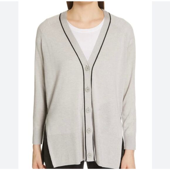 ATM Anthony Thomas Melillo V Neck Colorblock Cardigan Sweater Black Gray Size S - Picture 9 of 9